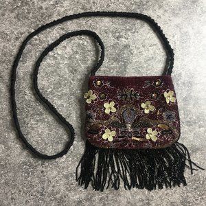 Zara Accessories Velvet Beaded Textured Cross Body